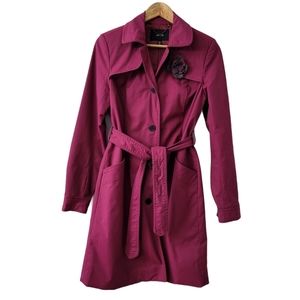 Pink Trench Coat Lined, Size Med,  Single Breasted Cotton Blend Belted Waist